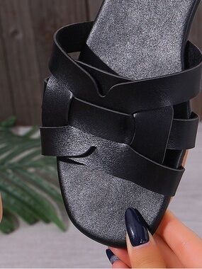 Women’s Black Woven Slide Sandals - Elegant Summer Slides